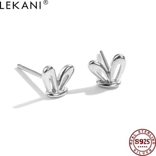 LEKANI Sterling Silver 925 Jewelry For Women Cute Rabbit Ears Tiny Stud Earrings For Girl Valentines Day Gift New Arrival
