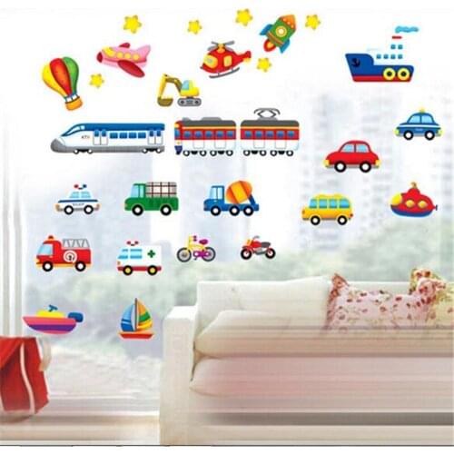 Cartoon Car Train Wall Sticker Living Room Bedroom TV Background Decoration Art Mural wall stickers for kids rooms