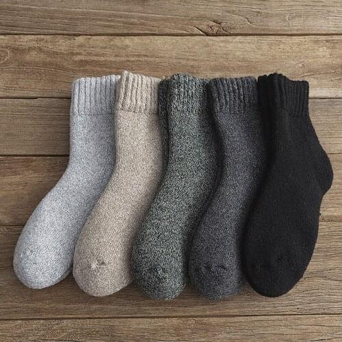 Men Woollen Stockings 2020 Winter Thicken Cold Proof All-Match Spliced Color Warm Elastic Comfortable Plush Snow Medium Socks