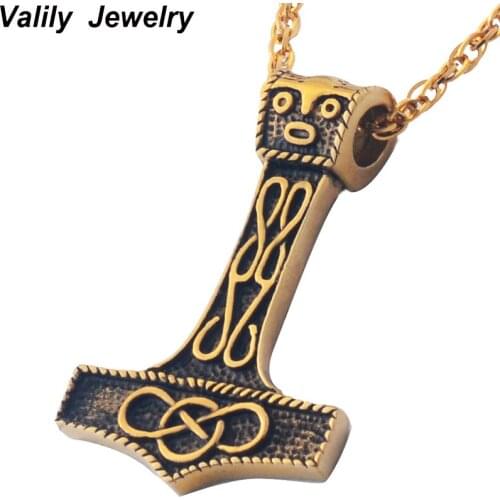 Mens Gothic Punk Black Knot Thor Hammer Pendant Necklace,Stainless Steel Necklace Jewelry for Men, 23" Chain