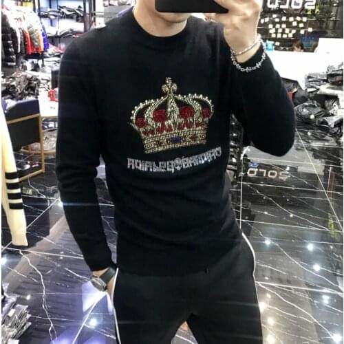 Mens Hot drill Sweater Pullovers Men O-neck Sweaters black Autumn Male Diamond stone Knitting Clothing S-3xl New