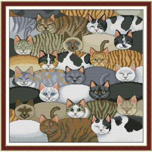 Animal painting cute cat group cross stitch kit Aida 14ct and 11ct count print canvas needle embroidery DIY handmade needlework