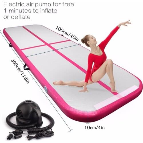 Inflatable Gymnastics Tumbling Air Track Floor Bouncer for Yoga Home Use Training Cheerleading Beach 300*100CM Electric Air Pump