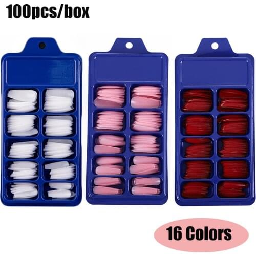 100PCS/Set Full Cover Fake Nail Tips UV Gel Long Ballerina Coffin Press on Nails Manicure Nail Supplies for Professionals Hot