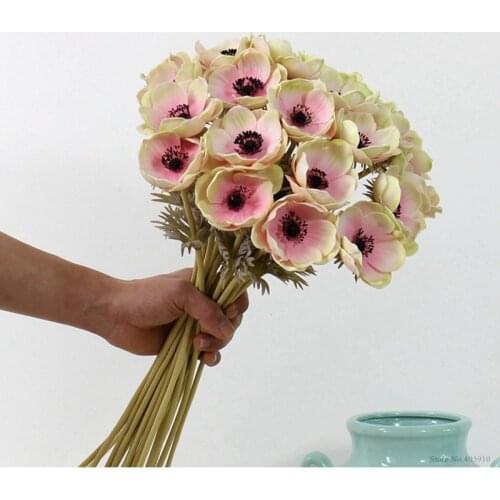 Real touch Artificial Anemone Flowers silk flores artificiales for autumn fall Wedding decoration fake flowers Accessries Wreath