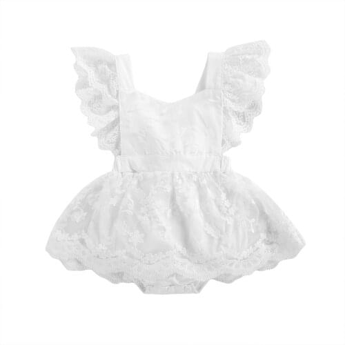 Baby Girl’s Solid Color Romper Lace Fly Sleeve Backless Bandage Triangle Jumpsuits