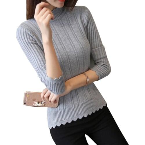 Autumn Women knitted Sweaters and pullovers turtleneck Sweater female Jumper knitted Black White Simple Lady Sweaters pull ZY193