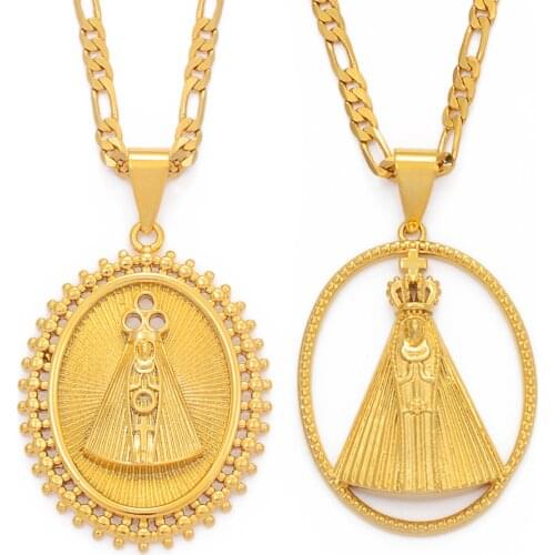 Anniyo Our Lady of Aparecida Pendant Necklaces Gold Color Virgin Mary Chain Necklaces Brazilian Catholics Jewelry #207006