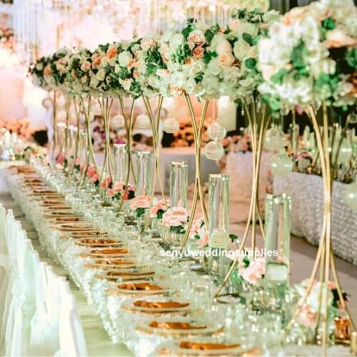10pcs)Factory Wholesale Tall Metal Table Wedding Centerpiece Flower Stands Gold for wedding Decoration senyu2196