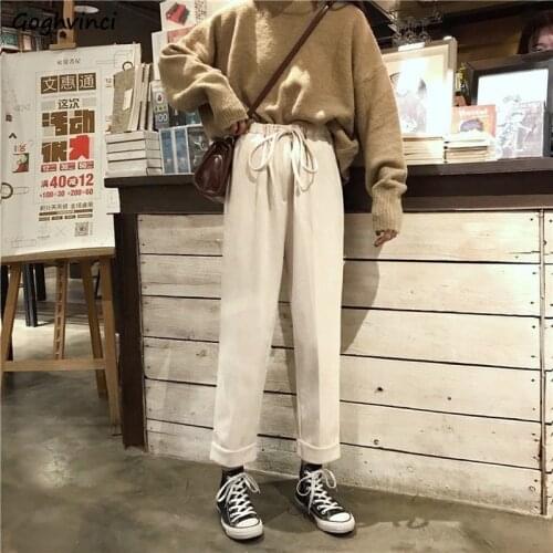 Casual Pants Women Winter Warm Woolen Chic Loose 3XL Ulzzang All-match Korean Style Teens Leisure Solid High Waist Vintage New