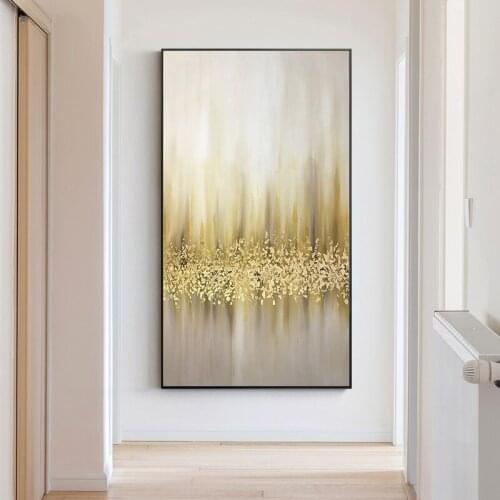 Hand-painted Oil Painting Abstract Gold Leaf Nordic Home Decorative Painting Vertical Version Entrance Hallway Hallway Light Lux