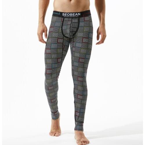 SEOBEAN New coming Mens sexy Black pattern COTTON Long johns Low Rise Thermal Underpants leggings