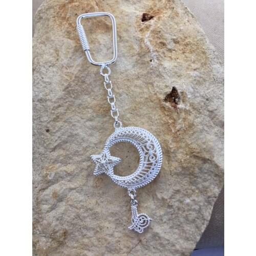 Silver Filigree Hand Job the Moon the stars Keychain Midyat