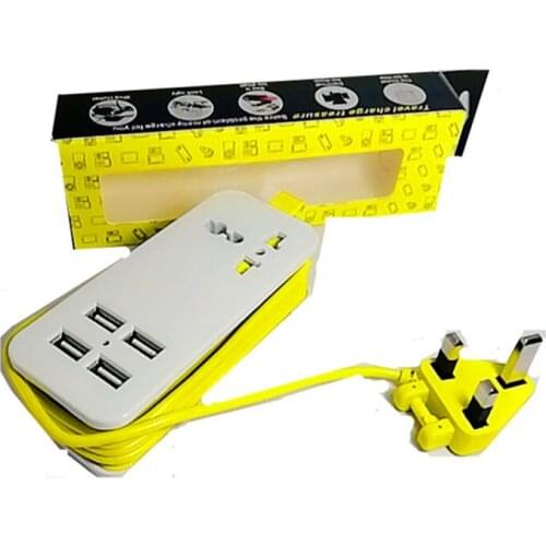 UK US Plug Power Strip Multiple Portable Travel 4 USB Port Charger Socket 1200W 250V 1.5m Cable Adapter for Smartphones Tablets