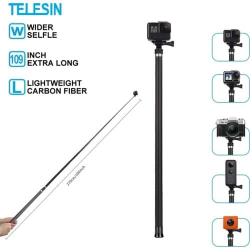 TELESIN 2.7M Carbon Fiber Ultra Long Selfie Stick for GoPro Hero 8 Black 7 6 5 4 Insta360 ONE X DJI OSMO Action Camera Monopod