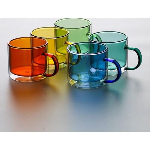 250ml Heat-resistant Glass Wine Glass Coffee Juice Water Cup Tea Cup with Handle Mug Creative Double Layer Cup