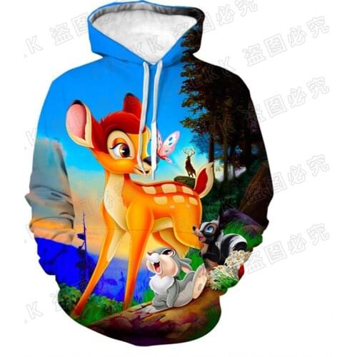 Cartoon Anime Bambi Disney 3D Print Boy Girl Kids Sweatshirt Fashion Spring Mens Hoodies Streetwear Women Clothing