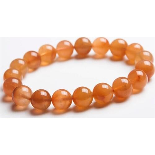 Women Ladies Fashion 11mm Unique One Strand Genuine Round Natural Red Rabbit Hair Rutilated Quartz Crystal Beads Bracelet