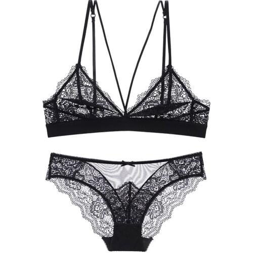 Woman French sexy temptation underwear no sponge lace bra ultra-thin no steel ring gather comfortable breathable bra set WT061