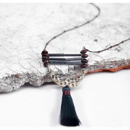 Fever&Free Burning Gold Vintage Women Tassel Statement Necklace Beads Wood Bronze Color Long Chain Pendant Necklace Choker Femme