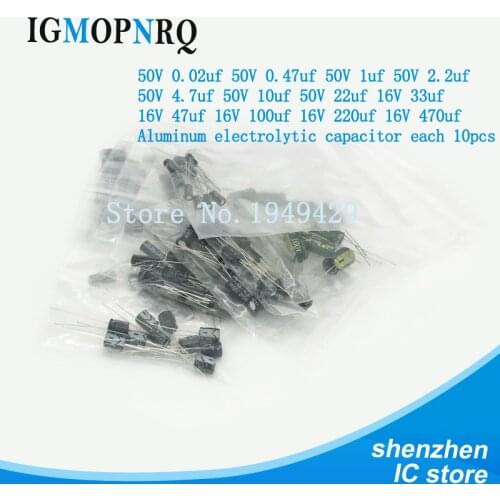 1set of 120pcs 12 values 0.22UF-470UF Aluminum electrolytic capacitor assortment kit set pack
