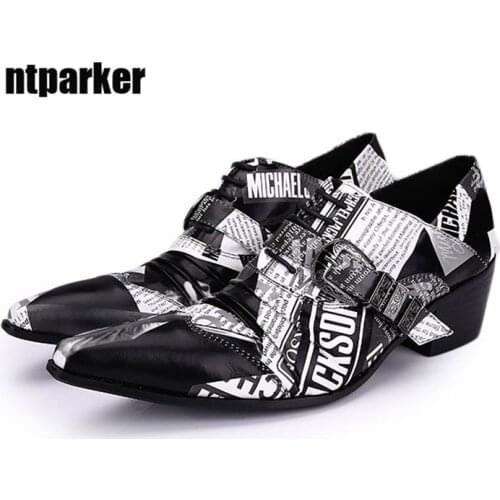 Ntparker Big Size EU38-46! Rock Personality Paper Pattern Design Man Shoes Height Increased Man Dress Lteather Shoes, Free Ship