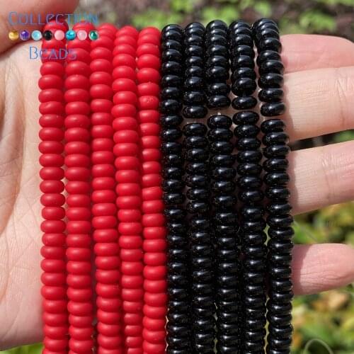 Natural Stone Black Agates Matte Red Carnelian Wheel Shape Flat Round Spacer Beads For Jewelry Making DIY Bracelet Accessories