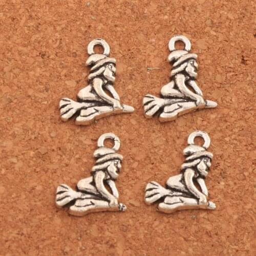 150pcs Witch On Broom Spacer Charm Beads Tibetan Silver Pendants Alloy Handmade Jewelry DIY L118 16.3x14.4mm
