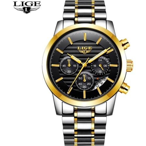 LIGE Fashion 9858 Watch Men Brand Stainless Steel Quartz Watches Military Simple Waterproof Watches Mens Wrist Relogios Masculin