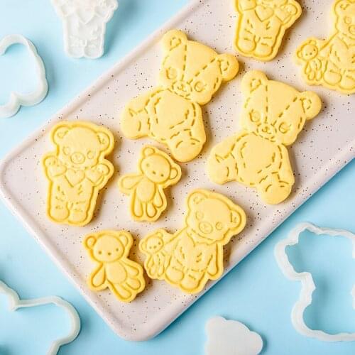 DIY Bear Cookie Cutter Baby Birthday Cake Cookie Fondant Stamp Crib Cake Embosser Stamp Cake Decor Tools for Baby Shower
