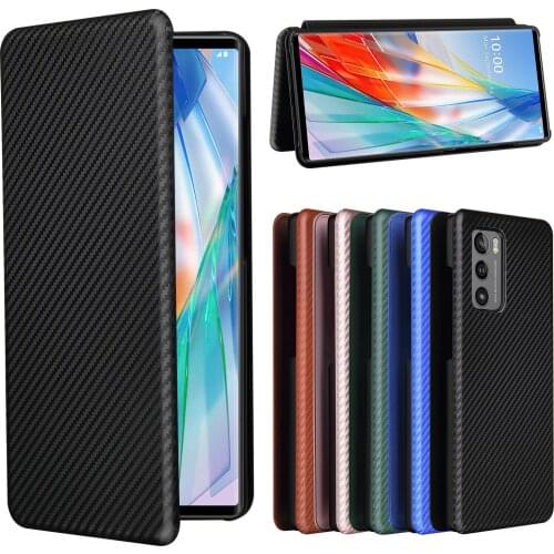 For LG Wing 2020 Case Carbon Fiber Flip Leather Case For LG Wing LGWing 5G Business Magnetic Wallet Card Slot Slim Cover 6.8"