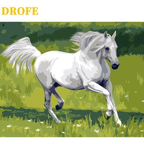DROFE DIY Frame Snow horses Painting By Numbers modern mural acrylic pigment unique home decoration hand gift 40x50cm