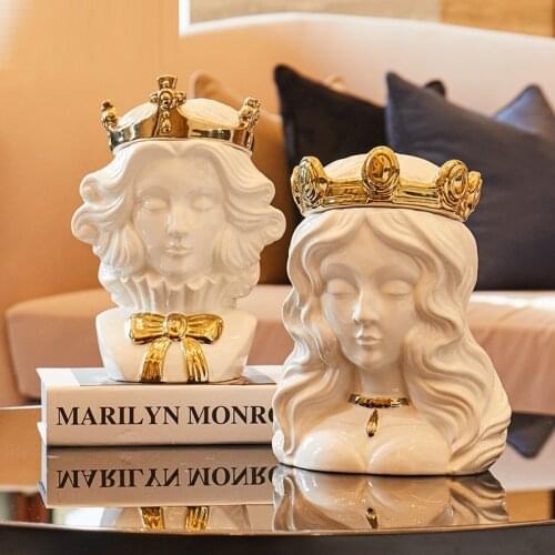 EUROPEAN STYLE CERAMICS STORAGE TANK CANDY STORAGE JAR FIGURE STATUE QUEEN KING SCULPTURE HOME DECORATION ACCESSORIES R2481