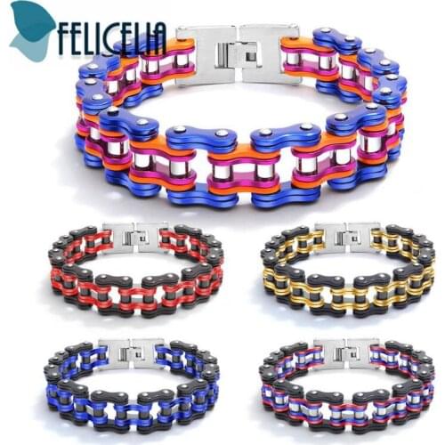 Felicelia High Quality Stainless Steel Bracelet Bangles Heavy Metal Chunky Motorcycle Chain Bracelets For Men Punk Rock Jewelry