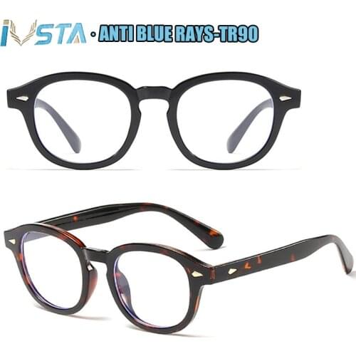 IVSTA Johnny Depp Glasses Blue Light Blocking Glasses TR90 Clear Lenses Vintage Round Optometry Mens Myopia Frames Computer