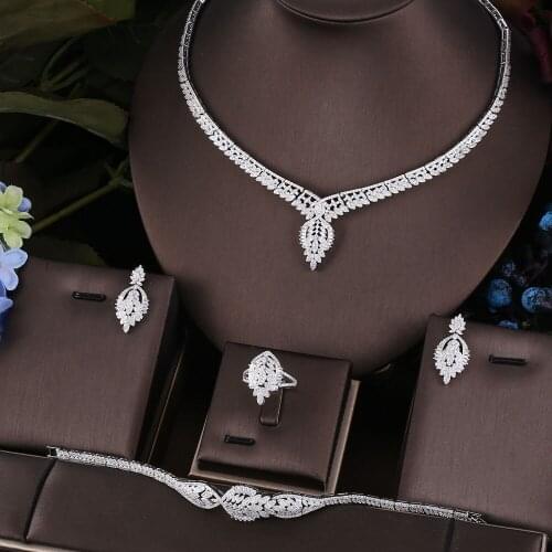 Janekelly Hotsale African 4pcs Bridal Jewelry Sets New Fashion Dubai Jewelry Set For Women Wedding Party Accessories Design