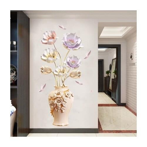 Chinese Style 3D Vase Wall Stickers Flowers Home Office Decor Bedroom Living Room Backdrop Wall Decal DIY Room Decoration Poster