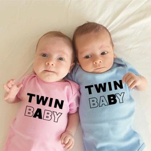Newborn Baby Twins Boys Girls Clothes Cute Twin A B Letter Printed Bodysuit Short Sleeve Jumpsuit Matching Romper Outfits