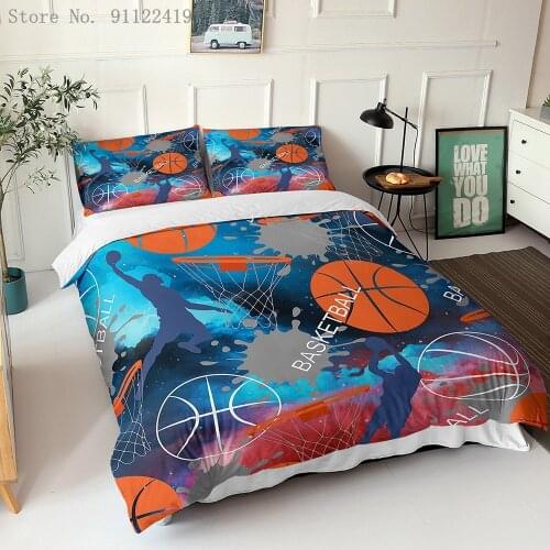 Cartoon Basketball Bedding Set Kids Boys Sports Duvet Covers 3D Printed Science Fiction Basketball Bedclothes 2/3pcs Bed Linen