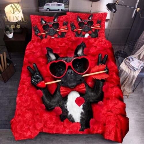 YuXiu Classic 3D Duvet Cover Sets Bed Linen Rose Black Dog Animal Linens Quilt Covers Bedding Set 3Pcs Full Queen King Single
