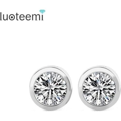 LUOTEEMI Fashion Samll Size Bling Round Clear CZ Stud Earrings for Women Promotion Gift Jewelry