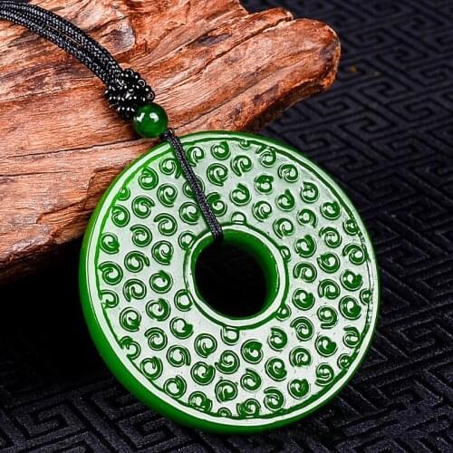 Natural Green Hand Carved Warring States Peace Clasp Jade Pendant Fashion Boutique Jewelry Mens and Womens Peace ClaspNecklace