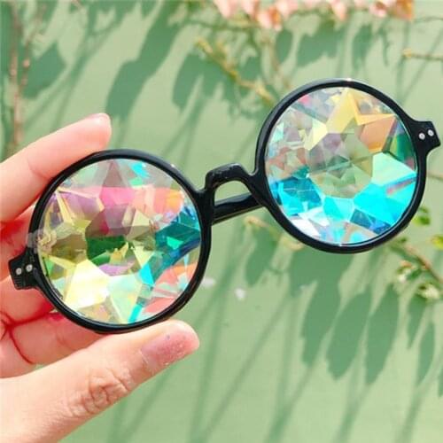 Oulylan Kaleidoscope Glasses Men Round Sunglasses for Women Colorful Festival Party Cosplay Rave Holographic Sun Glasses Female