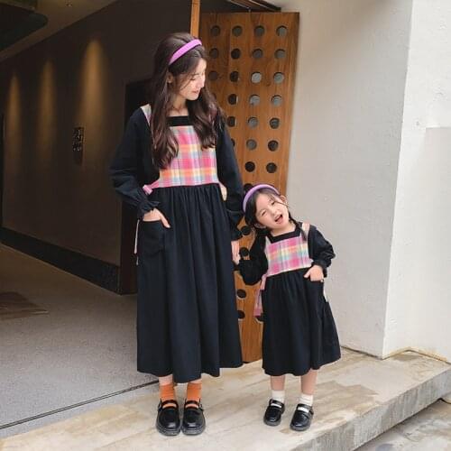Autumn 2020 Mother Daughter Dresses Casual Korean Plaid Long-sleeved Dress for Girl Mommy and Me Clothes Family Matching Outfits