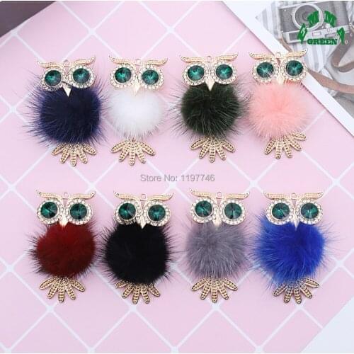 Necklace Pendant Owl with Green Rhinestone Big Embellishments 66*33mm 2pcs Pom Pom Gold Antique Classical Jewelry Findings