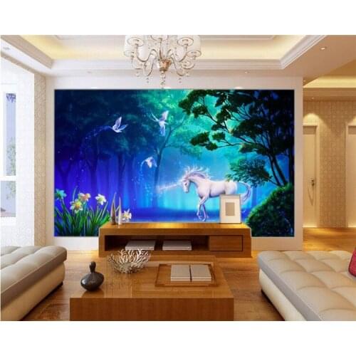 Personalized Customization 3D Stereo Fairy Tale Forest Fluorescent White Horse Photo Mural Wallpaper Living Room Backdrop Fresco
