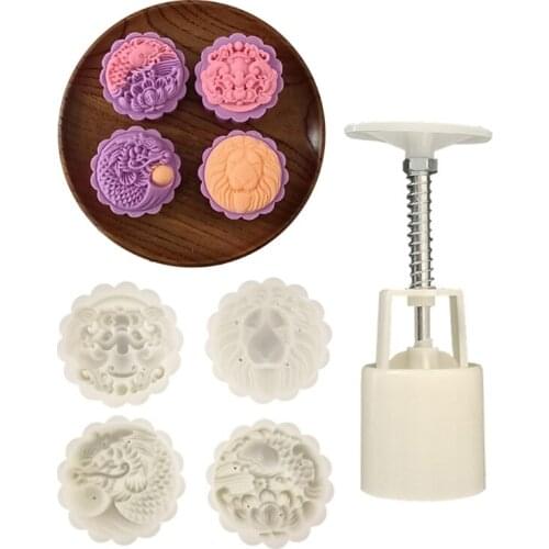 Plastic Mooncake Mold 50g Stamp Cookie Cutter Cake Mold Hand Pressure Baking Accessories Mid-Autumn Festival