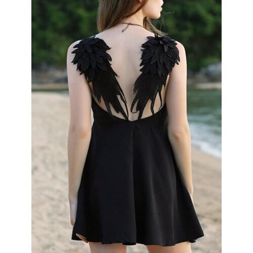 DUISNENA boho dress black/white women dresses mini strap sexy summer dress lace hollow out angels wings vestidos