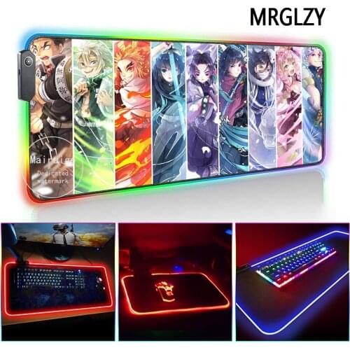 MRGLZY Hot Anime Kimetsu No Yaiba Character LED Light RGB Gamer Large Mouse Pad DeskMat Gaming Accessories for Laptop Keyboard