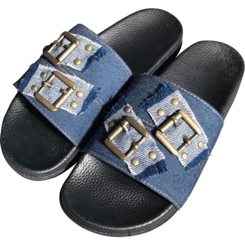 Women Summer Slides Fashion Canvas Cloth Buckle Sandals Female Outside Sewing Dinem Flip Flops Ladies Leisure Slipper Shoes 2020